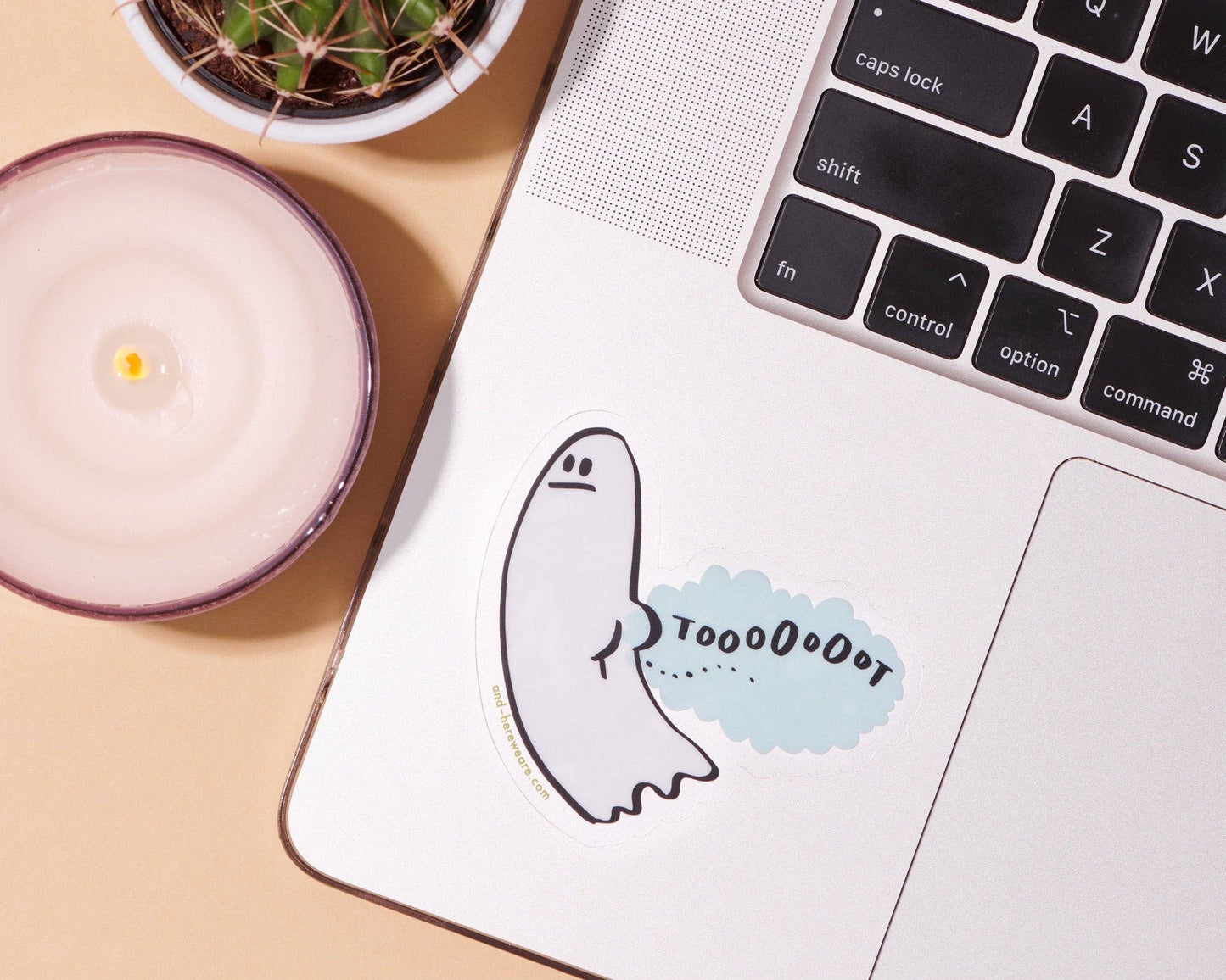 And Here We Are Clear Vinyl Sticker Tootin' Ghost
