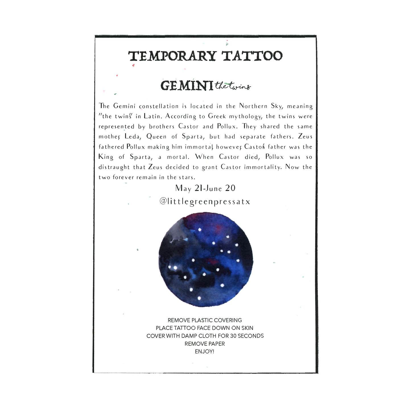 Little Green Press ATX Celestial Temporary Tattoos