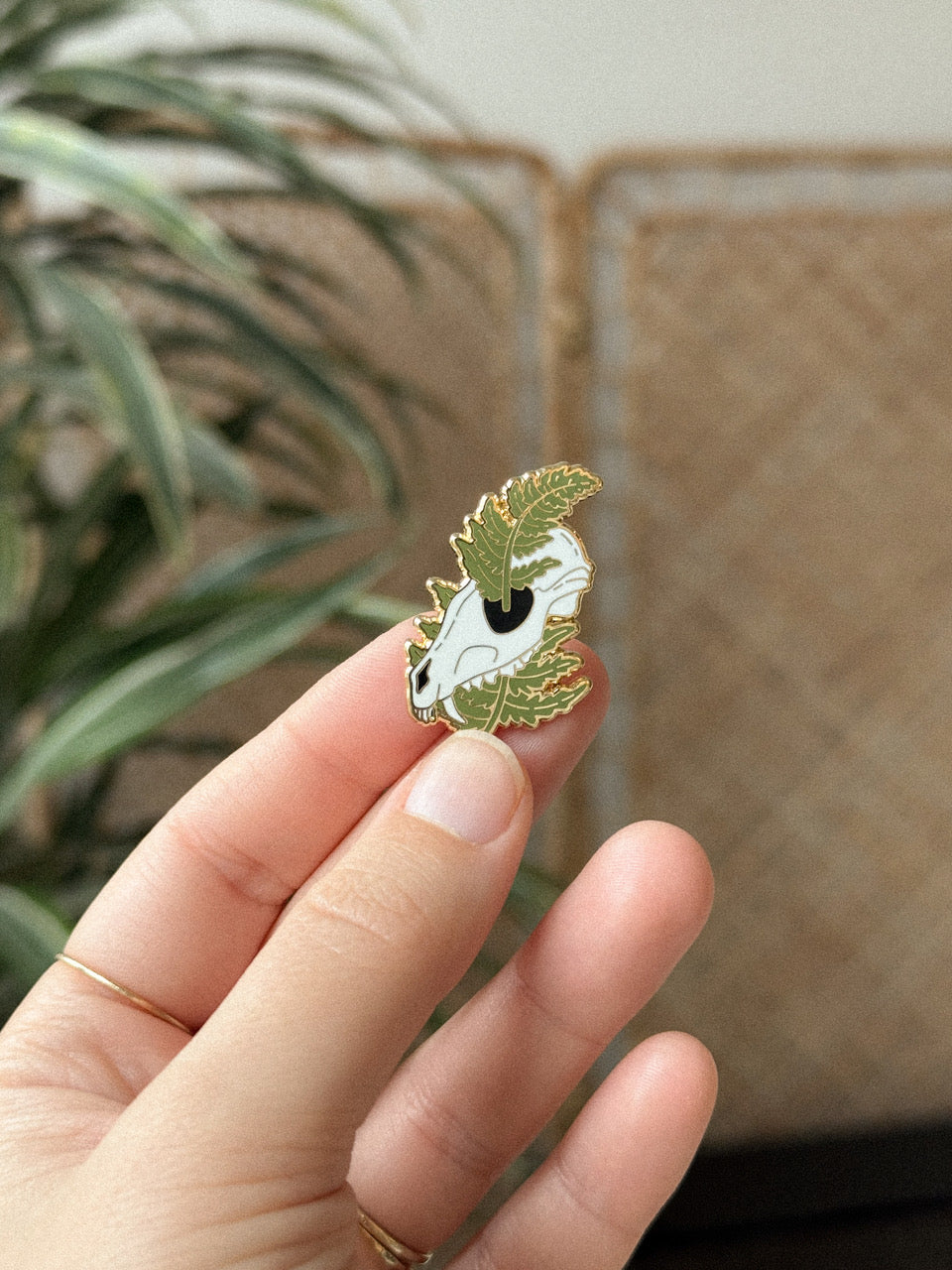 Chloé Gray Coyote Skull + Fern Enamel Pin