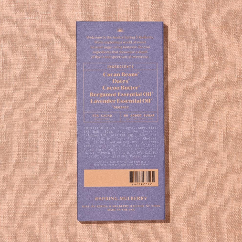 Spring & Mulberry Bergamot Date-Sweetened Dark Chocolate