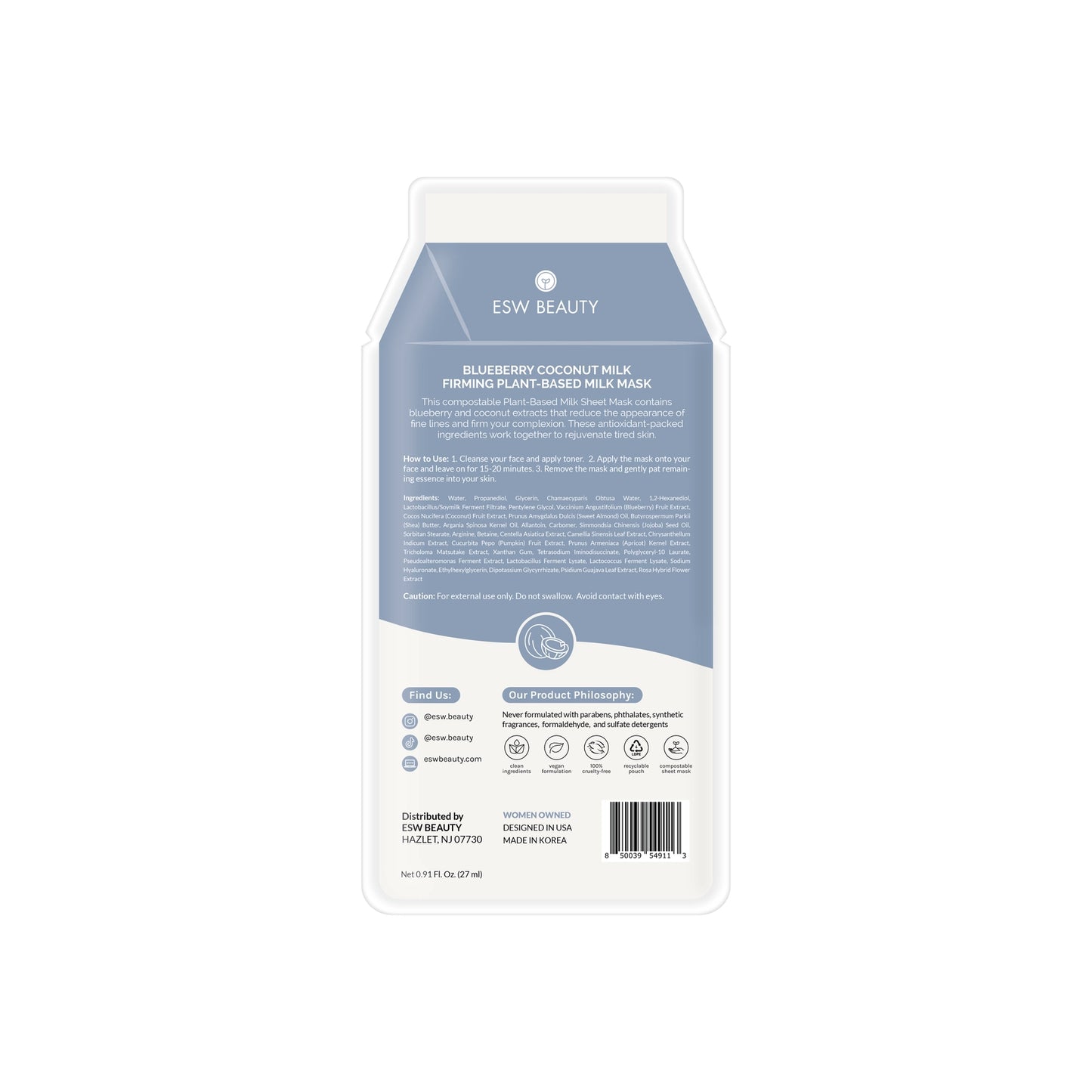 ESW Beauty Blueberry Coconut Milk Firming Sheet Mask