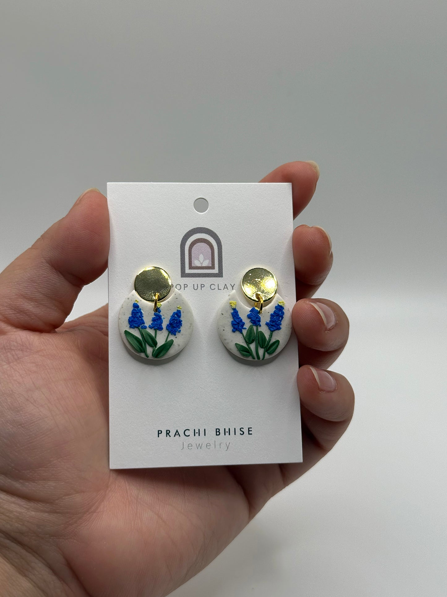 Pop Up Clay Bluebonnet Circle Earrings