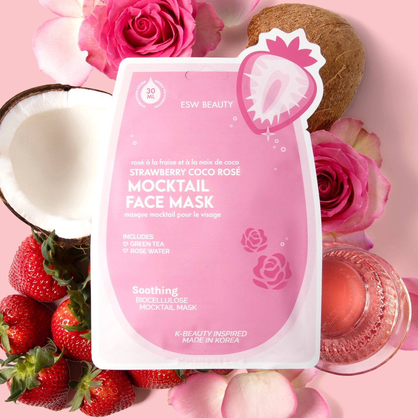 ESW Beauty Strawberry Coco Rosé Soothing Biocellulose Mocktail Mask