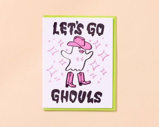 And Here We Are Letterpress Halloween Card Let's Go Ghouls