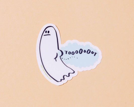 And Here We Are Clear Vinyl Sticker Tootin' Ghost