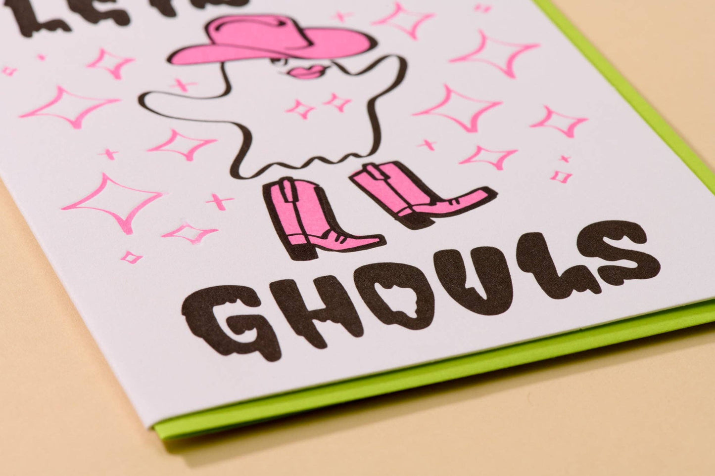 And Here We Are Letterpress Halloween Card Let's Go Ghouls