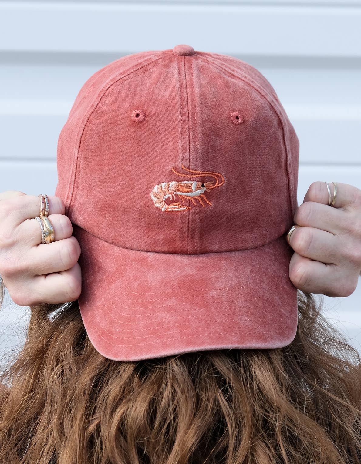 Idlewild Co. Shrimp Embroidered Hat, Washed Brick Color