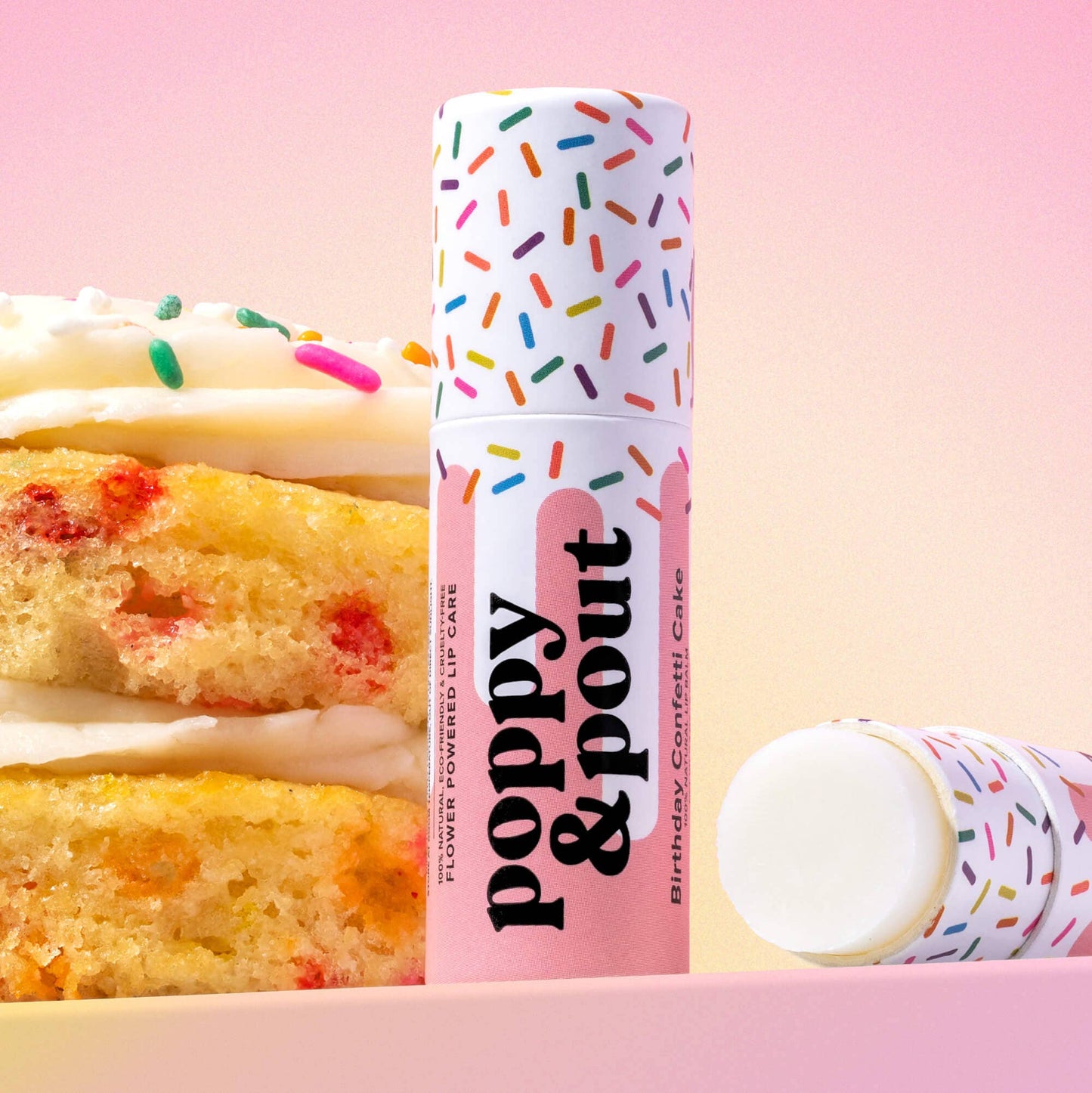 Poppy & Pout Lip Balm, Birthday Confetti Cake, Pink