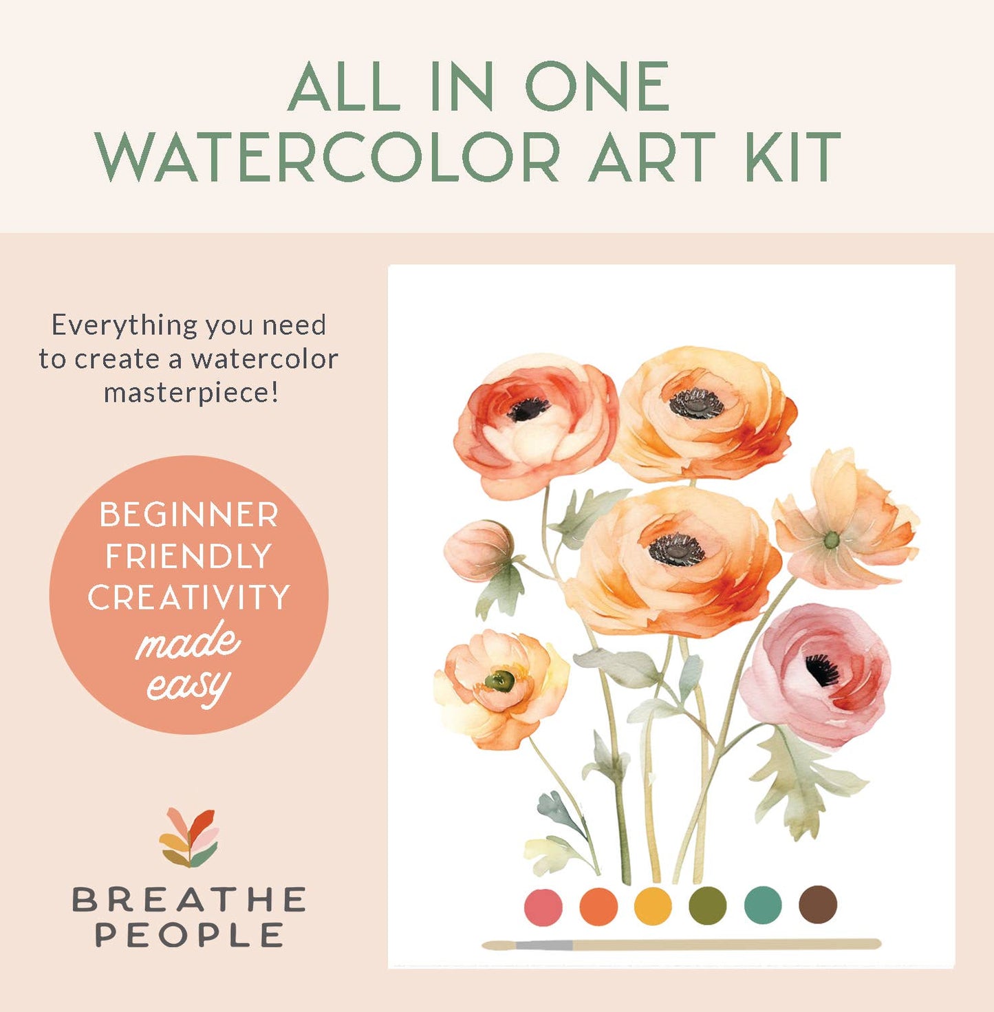 Breathe People All-In-One Watercolor Paint Set - Ranunculus Blooms