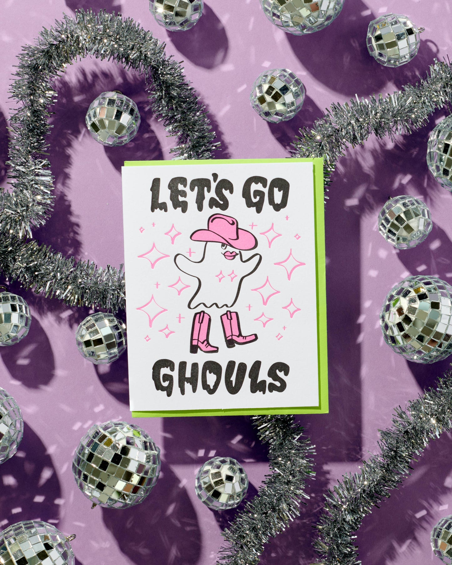 And Here We Are Letterpress Halloween Card Let's Go Ghouls