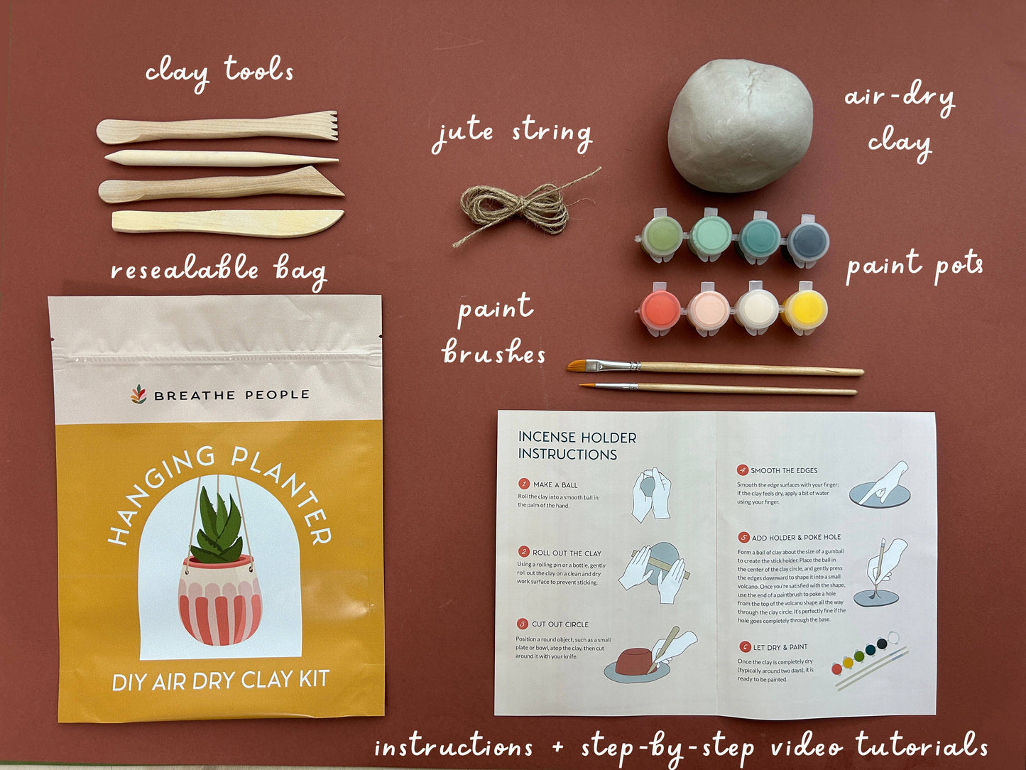 Breathe People DIY Air Dry Clay Kit- Make Your Own Hanging Plant Pot
