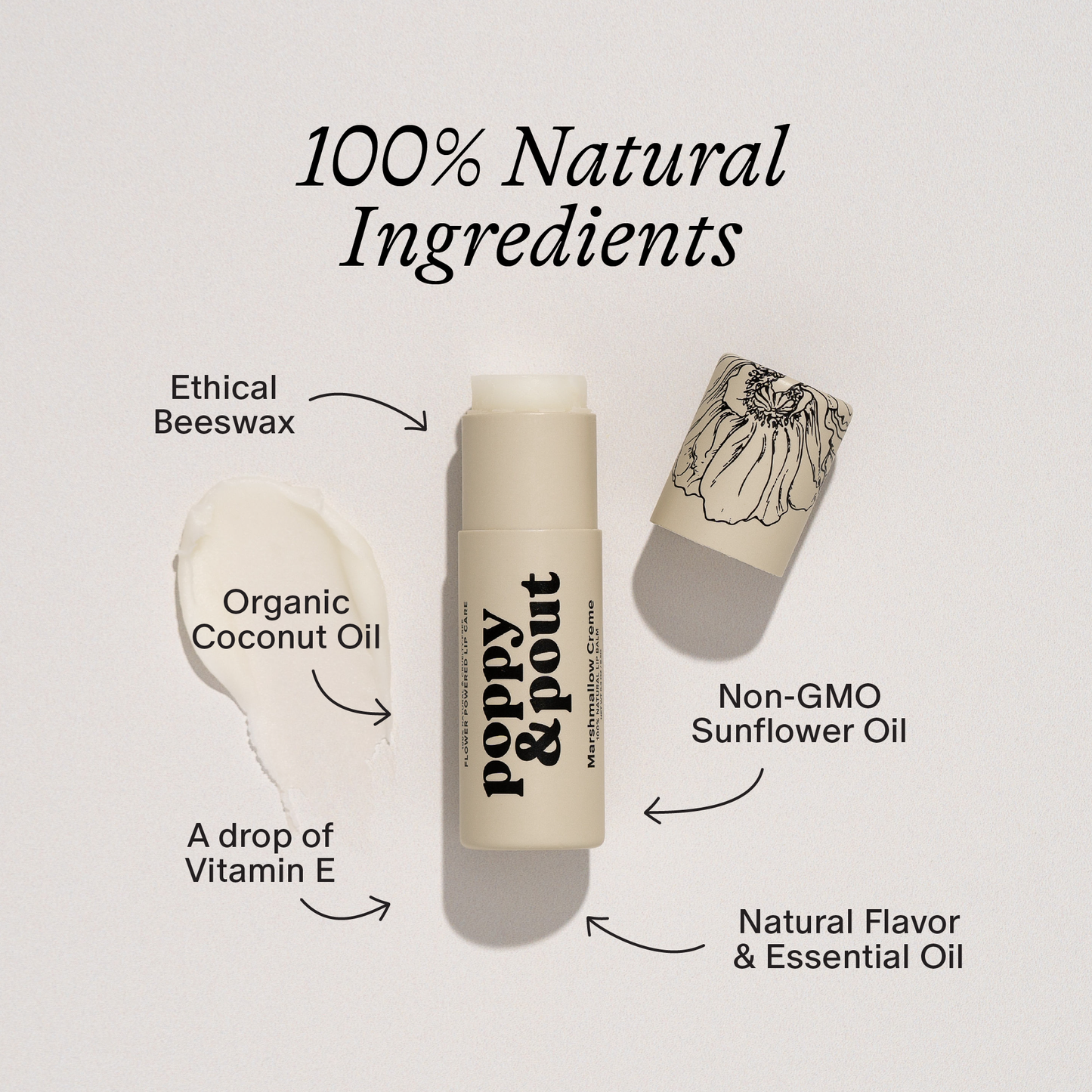Poppy & Pout Lip Balm, Marshmallow Creme