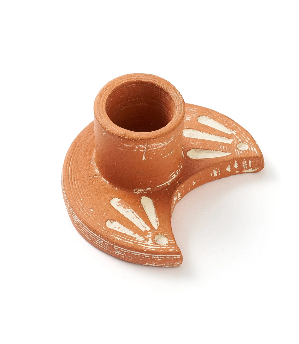 Matr Boomie Fair Trade Daksha Crescent Moon Taper Candle Holder - Terracotta