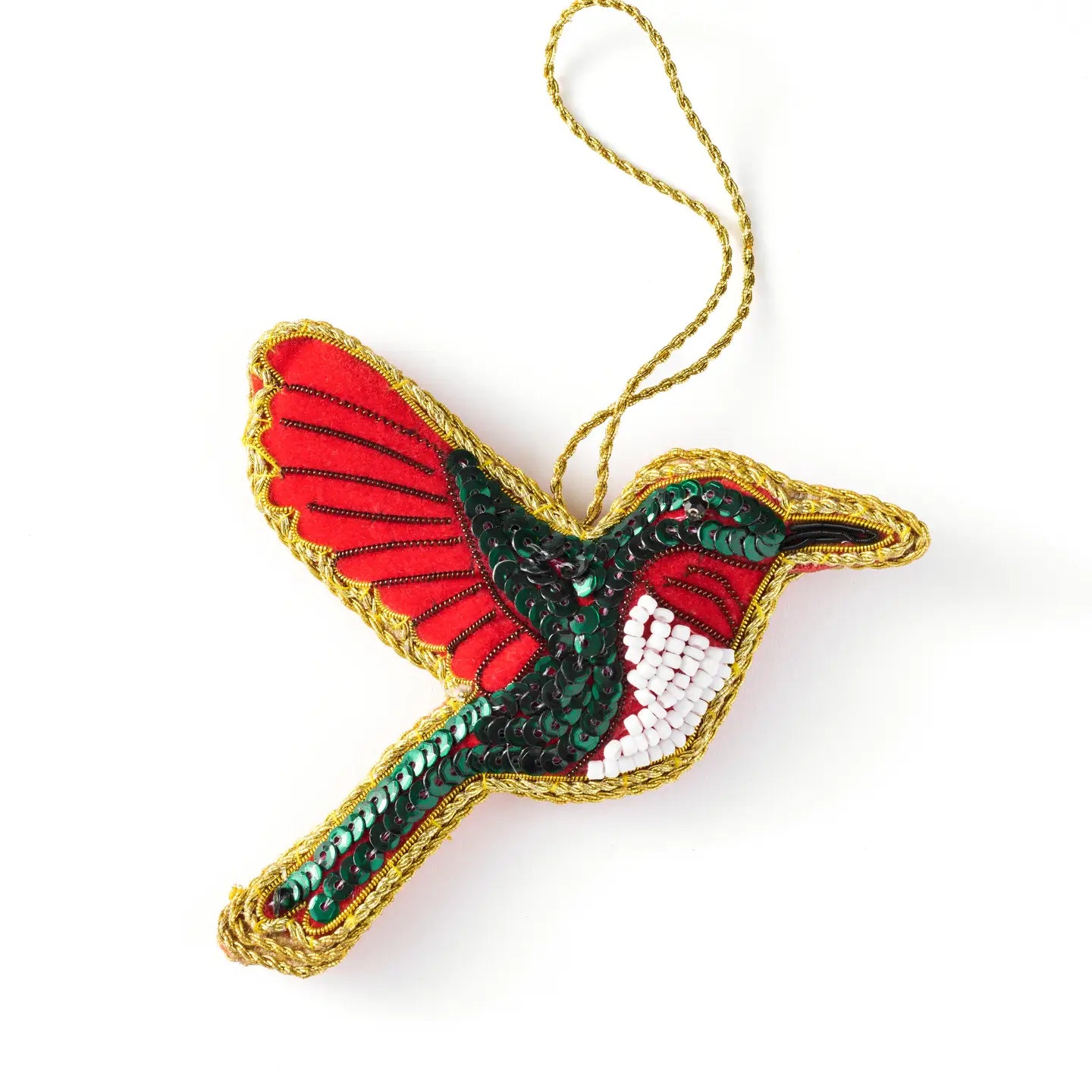 Matr Boomie Fair Trade Larissa Plush Hummingbird Beaded Fabric Ornament