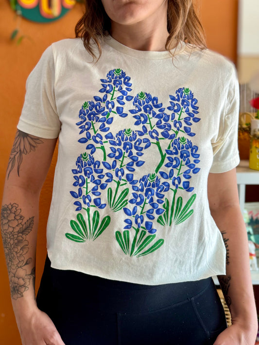 Pie Chart Press Bluebonnet Crop Top