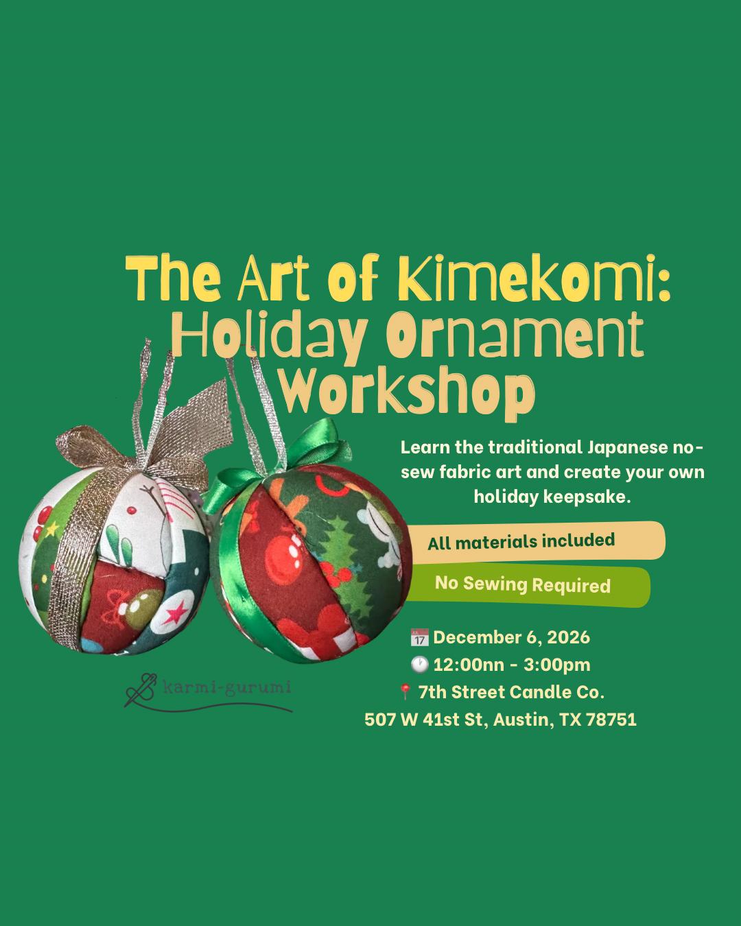 The Art of Kimekomi: Holiday Ornament Workshop 12.6.26 12pm-3pm