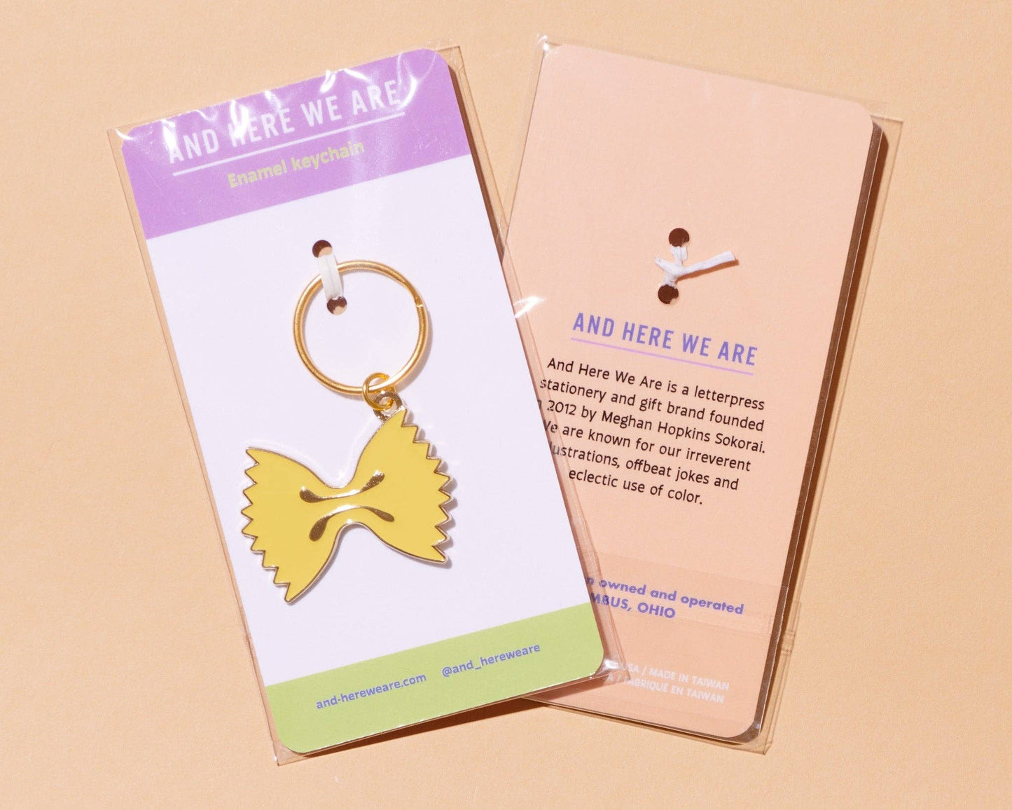 And Here We Are Enamel Keychain & Bag Charm Farfalle Bowtie Pasta