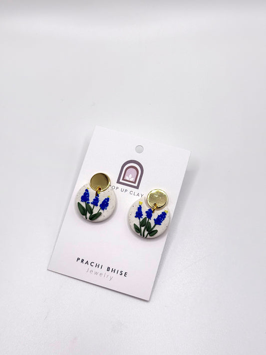 Pop Up Clay Bluebonnet Circle Earrings