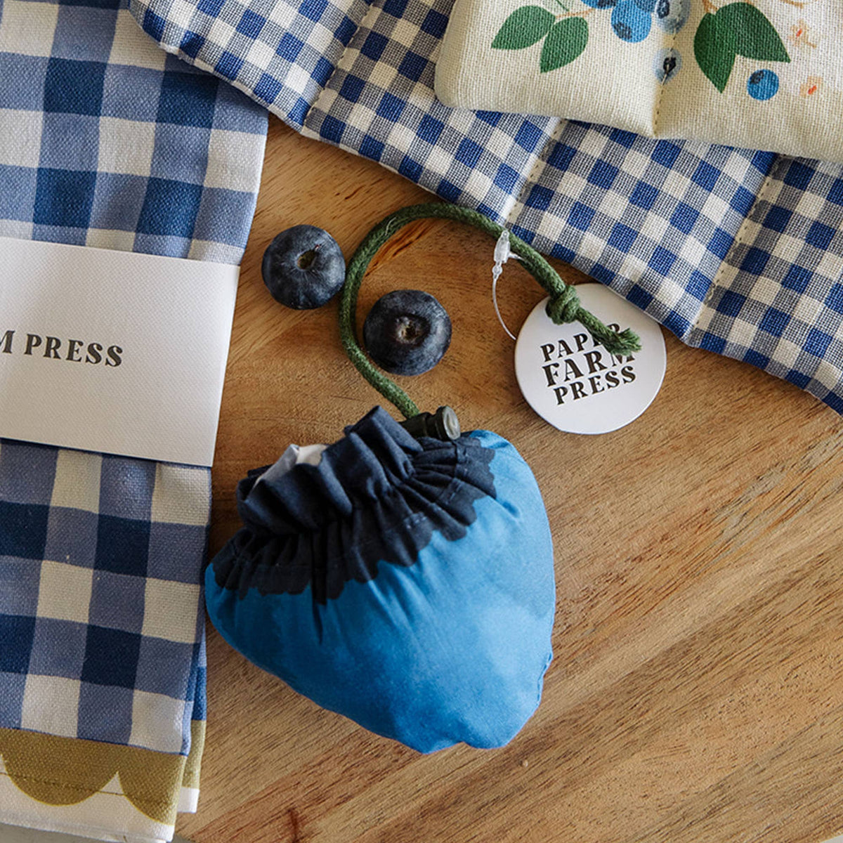 Paper Farm Press Blueberry Foldable Market Tote Bag