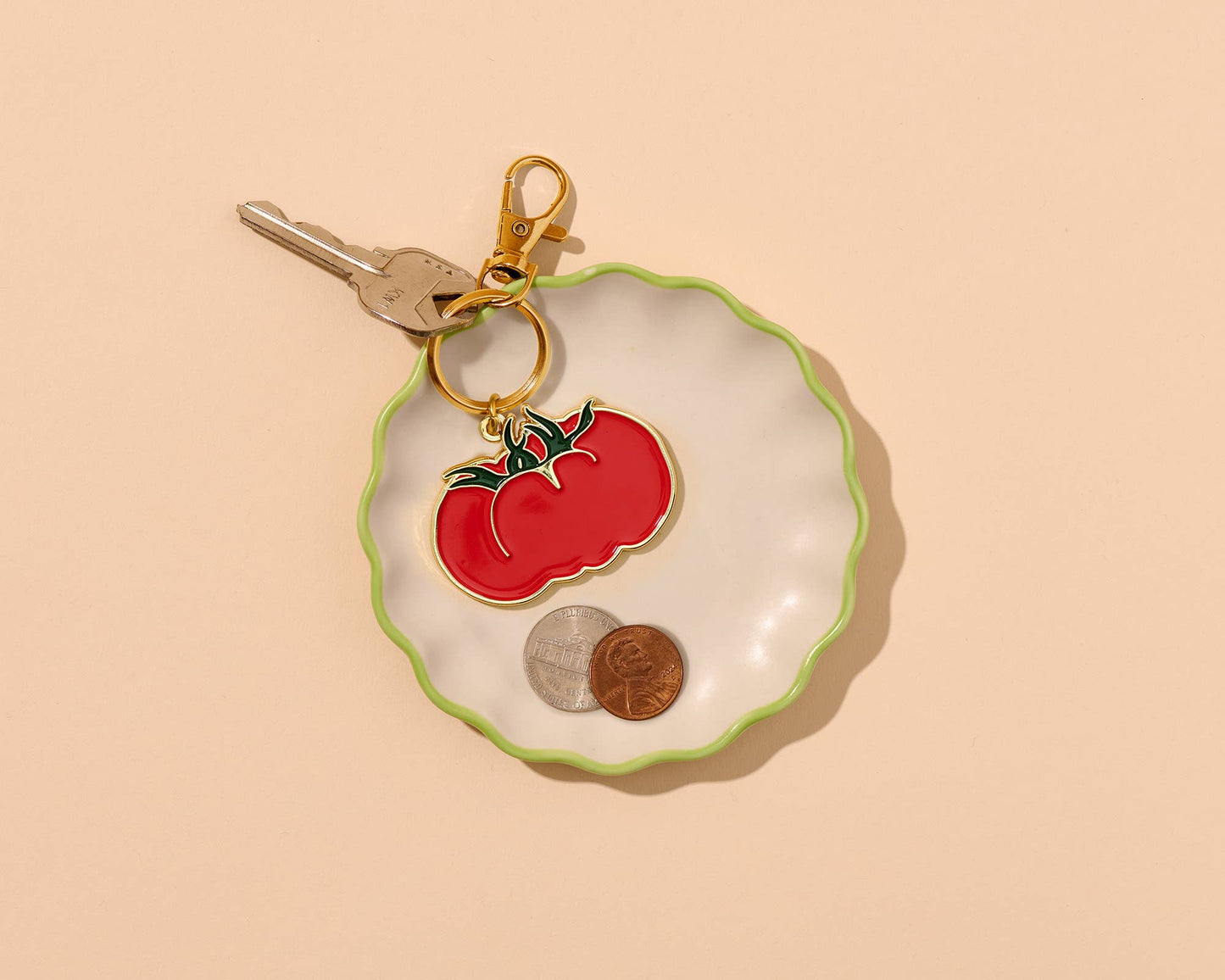 And Here We Are Enamel Keychain & Bag Charm Heirloom Tomato