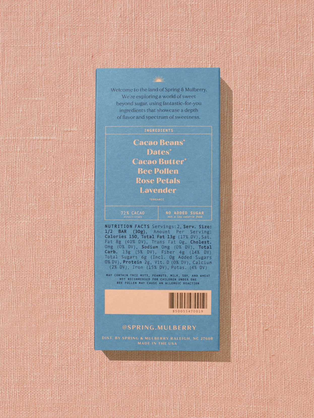 Spring & Mulberry Lavender Rose Date-Sweetened Dark Chocolate
