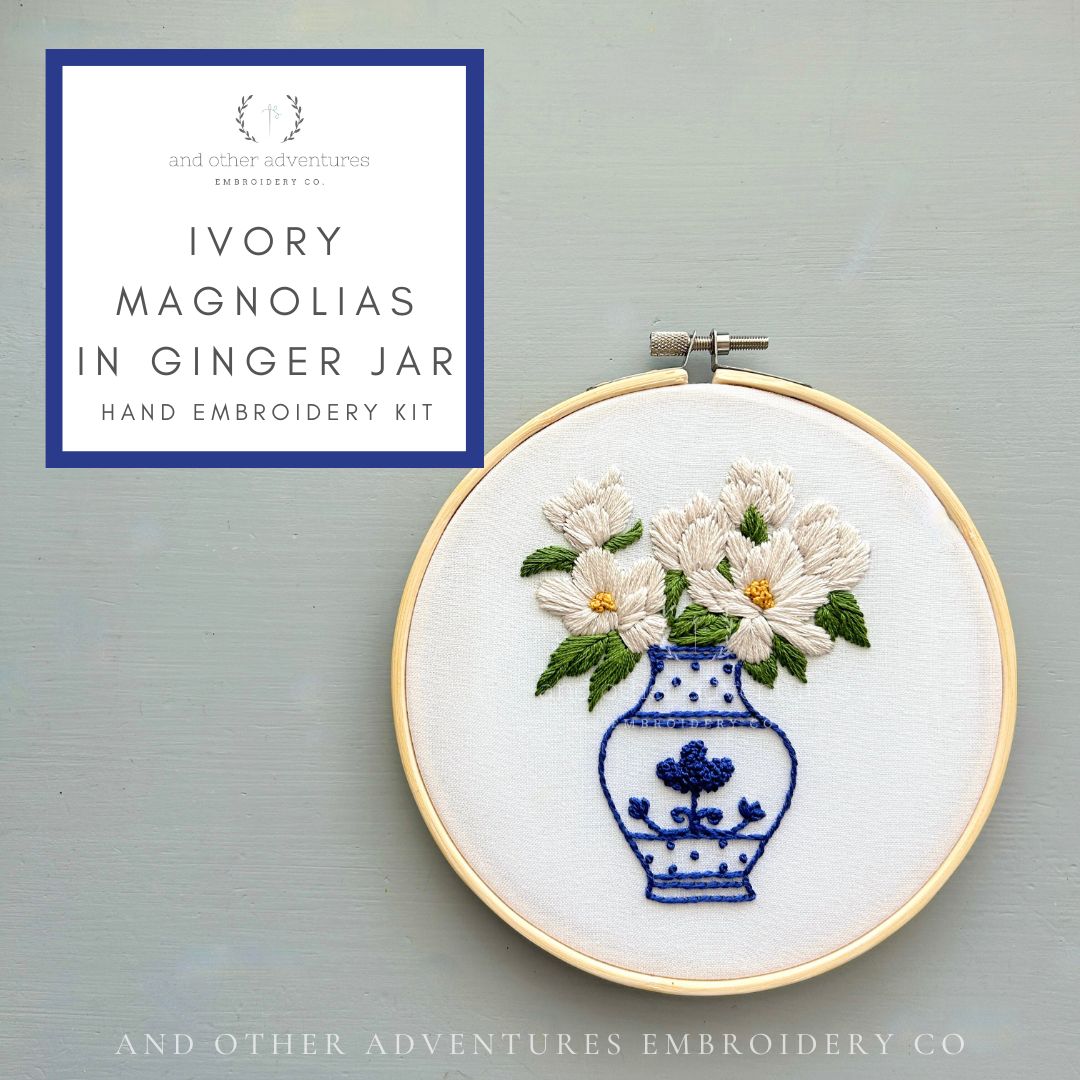 And Other Adventures Embroidery Co Embroidery Kit - Magnolias in Ginger Jar