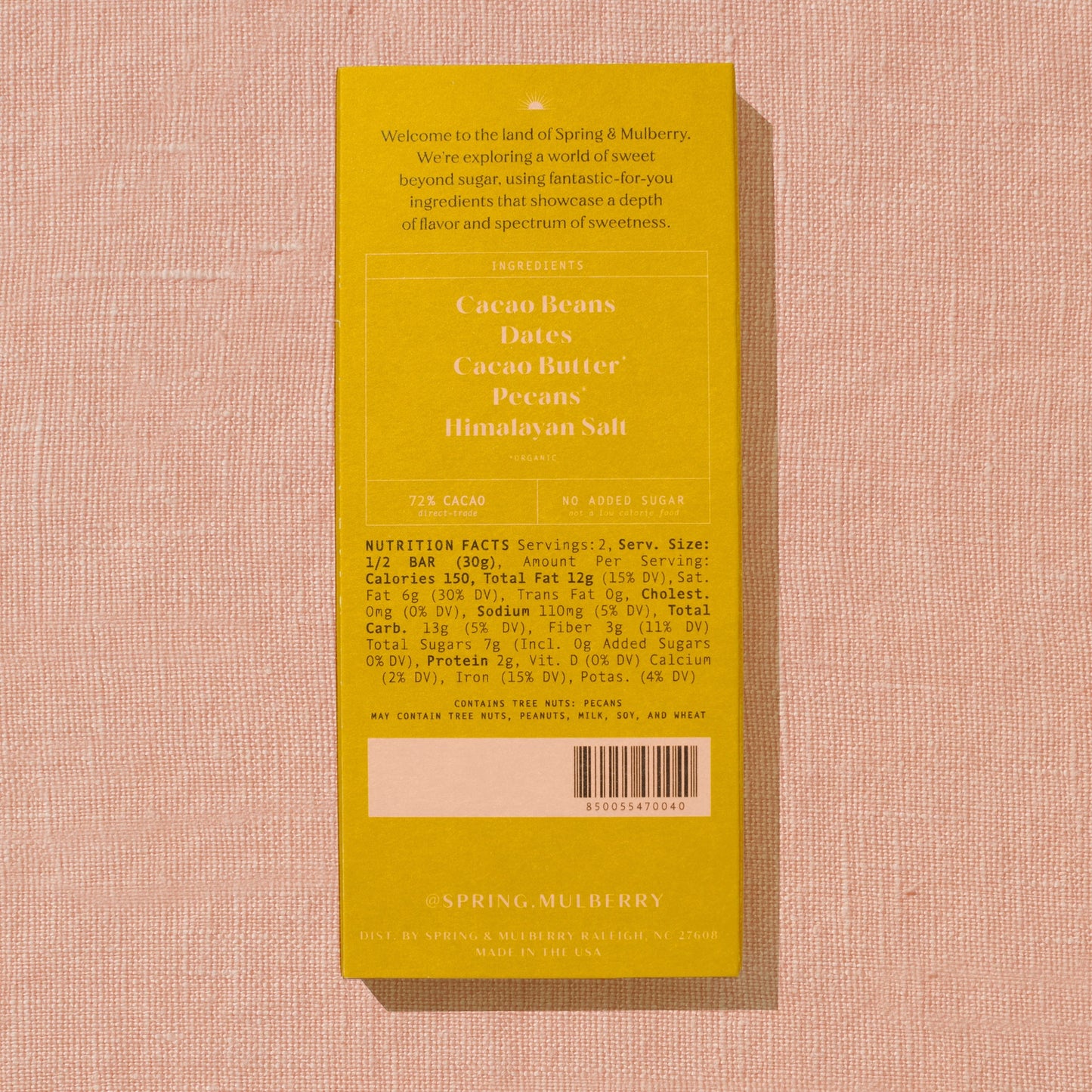 Spring & Mulberry Pecan Date-Sweetened Dark Chocolate