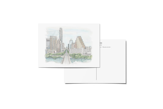 WatercolorATX Postcard : Congress Avenue Daytime