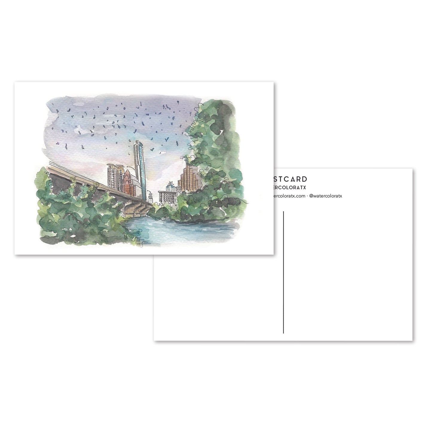 WatercolorATX Postcard : Congress Ave Bats
