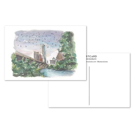 WatercolorATX Postcard : Congress Ave Bats