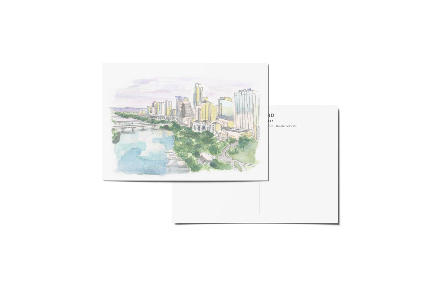 WatercolorATX Postcard : Purple Sunset Skyline