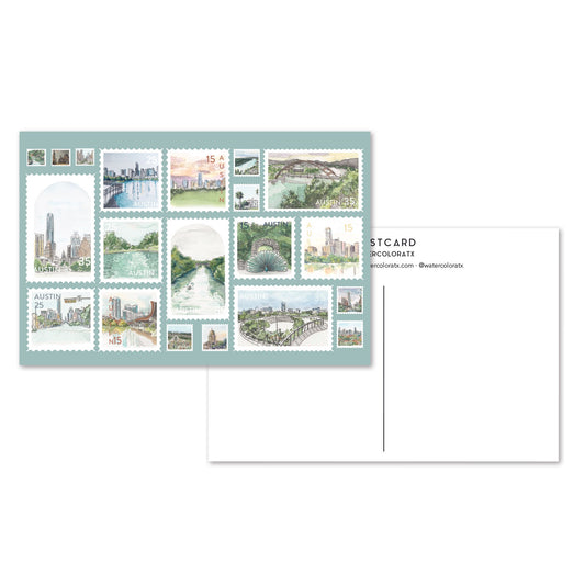 WatercolorATX Postcard : Austin Stamps