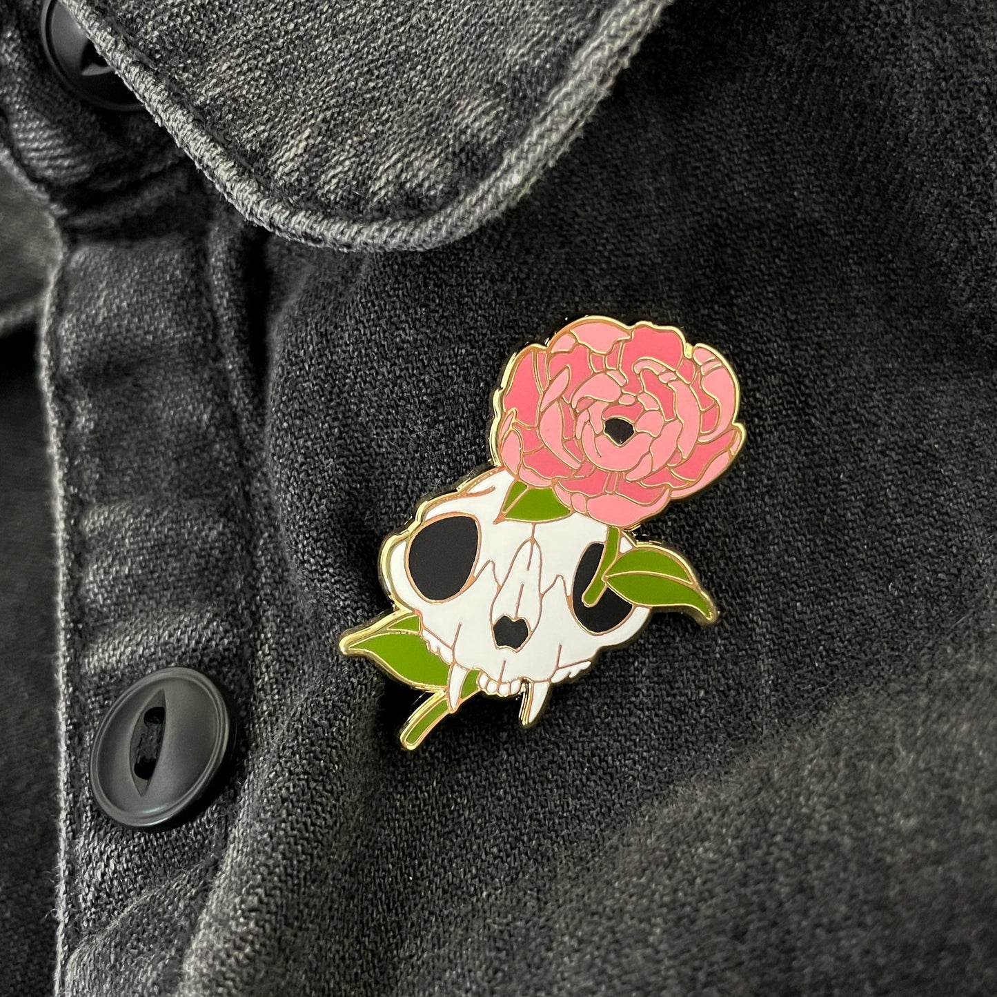 Chloe Gray Skull and Peony Pin