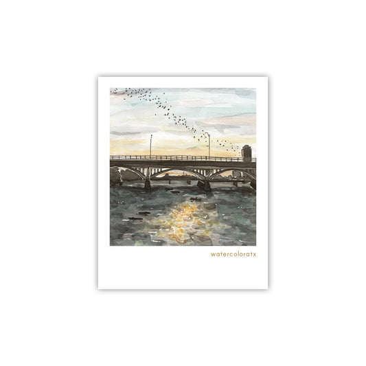 WatercolorATX Polaroid Congress Sunset Bats Sticker