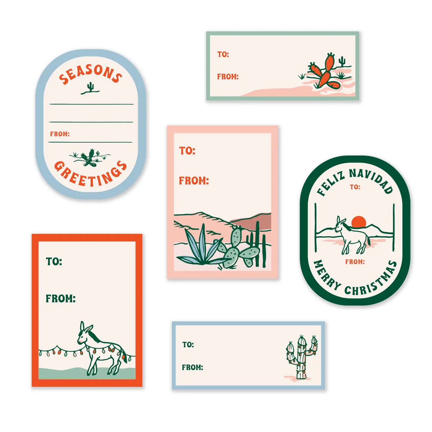 Antiquaria Gift Tag Stickers Set : Retro Cactus