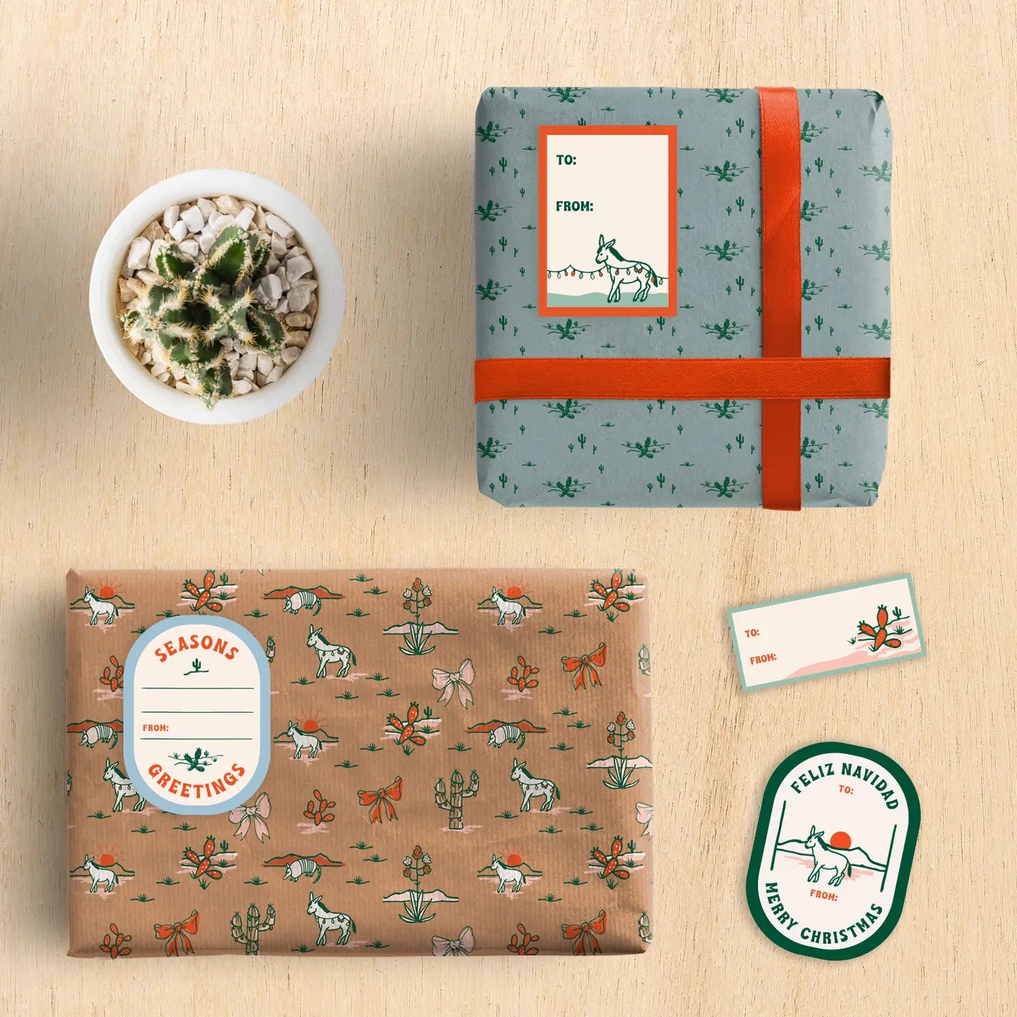 Antiquaria Gift Tag Stickers Set : Retro Cactus